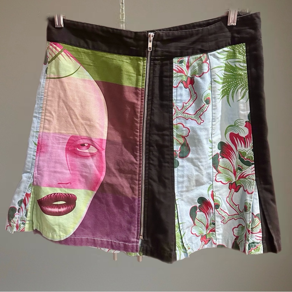 Custo Barcelona Artistic Face and Floral Mini Skirt